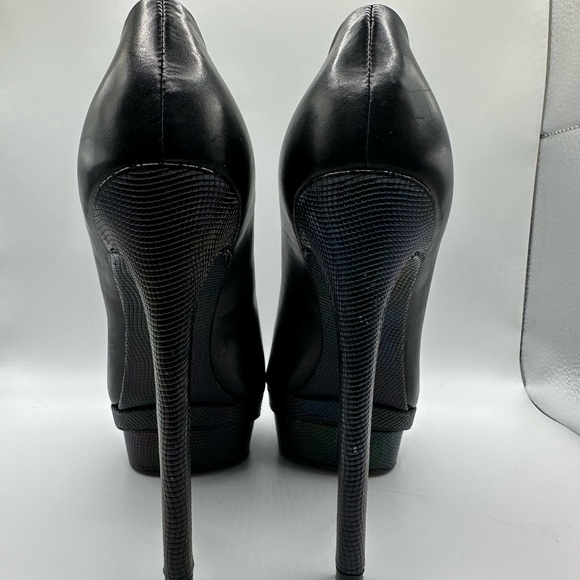 Brian Atwood Black Leather w/ Iridescent Platform Stiletto Pumps - Picture 3 of 8